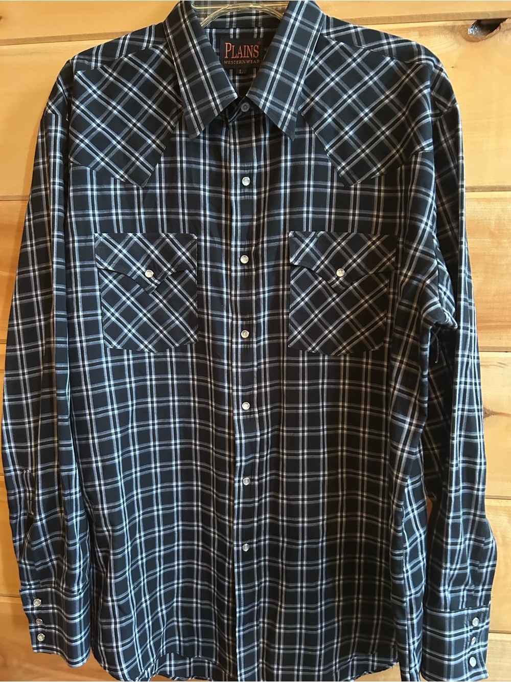 Men's Black Plaid Plains size Large Western Snap Button Shirt